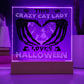 Crazy Cat Lady Loves Halloween Square Acrylic Plaque, Halloween Decor - keepsaken