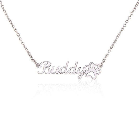 Custom Personalized Paw Print Name Necklace - keepsaken
