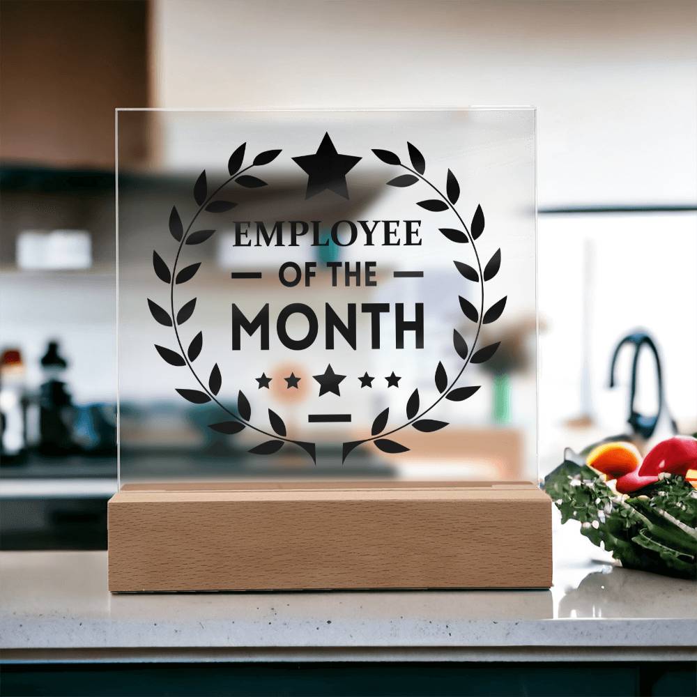Employee Of The Month Square Acrylic Plaque With Optional LED Base - keepsaken