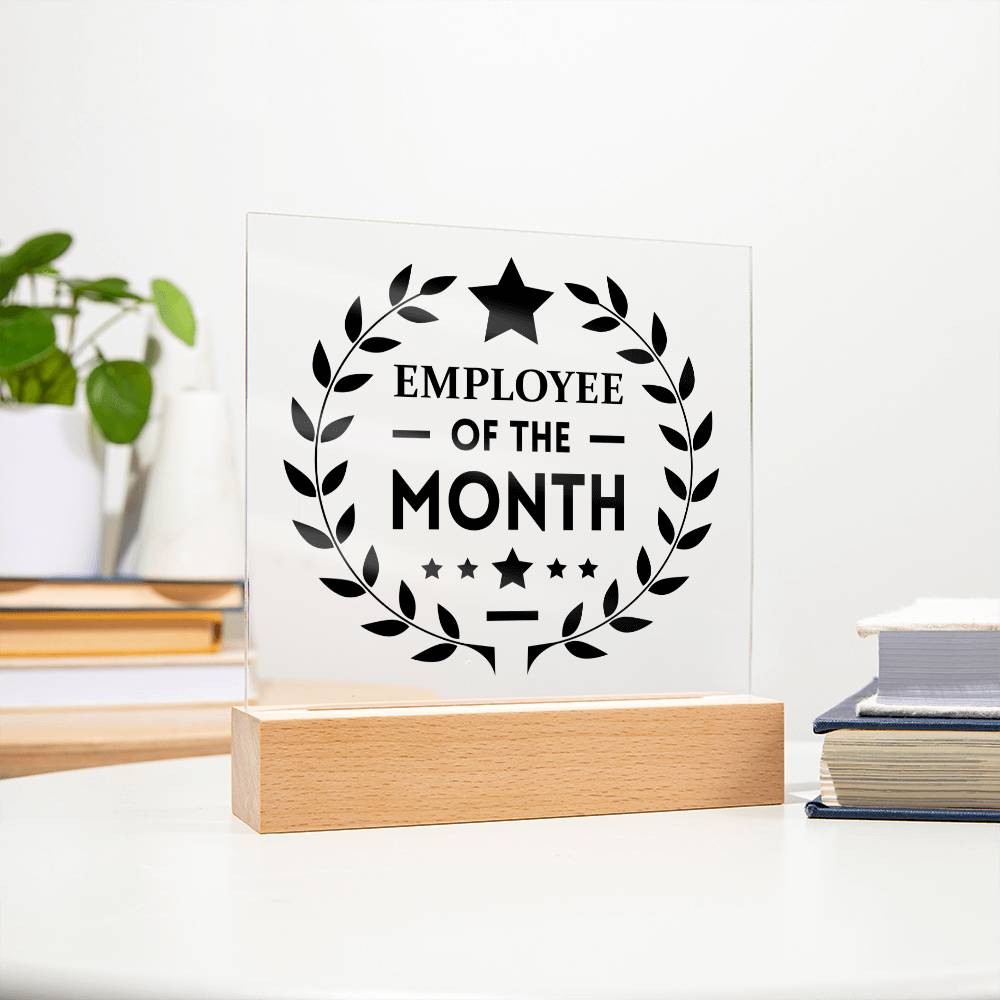 Employee Of The Month Square Acrylic Plaque With Optional LED Base - keepsaken