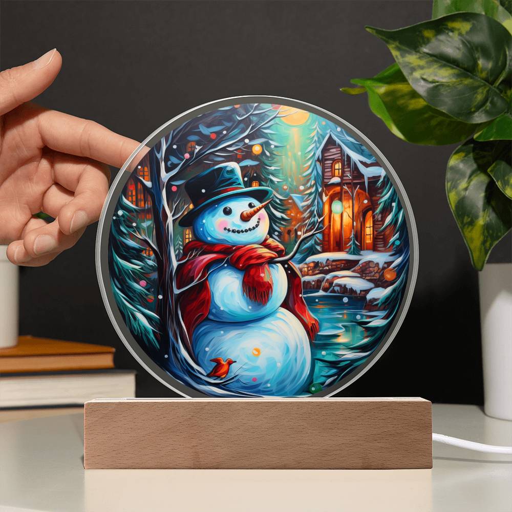 Frosty The Snowman Christmas Circle Acrylic Plaque, Christmas Themed Decor - keepsaken