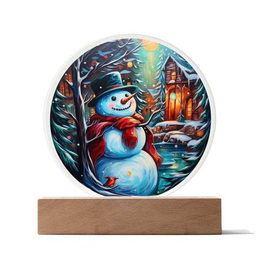 Frosty The Snowman Christmas Circle Acrylic Plaque, Christmas Themed Decor - keepsaken