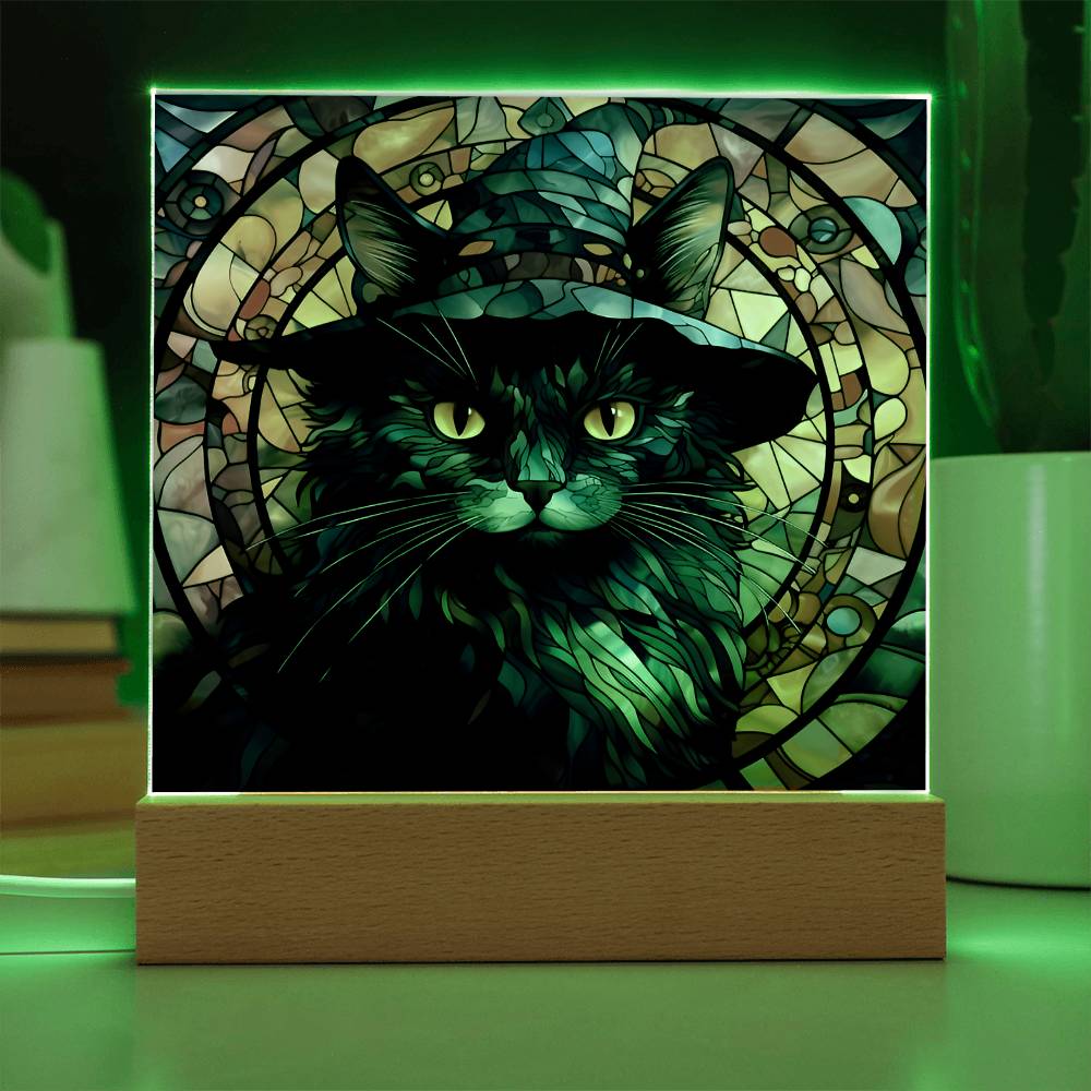 Halloween Black Cat Square Acrylic Plaque, Halloween Decor - keepsaken