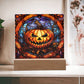 Halloween Pumpkin Stained Glass Style Square Acrylic Plaque, Halloween Decor - keepsaken