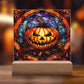 Halloween Pumpkin Stained Glass Style Square Acrylic Plaque, Halloween Decor - keepsaken