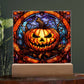 Halloween Pumpkin Stained Glass Style Square Acrylic Plaque, Halloween Decor - keepsaken