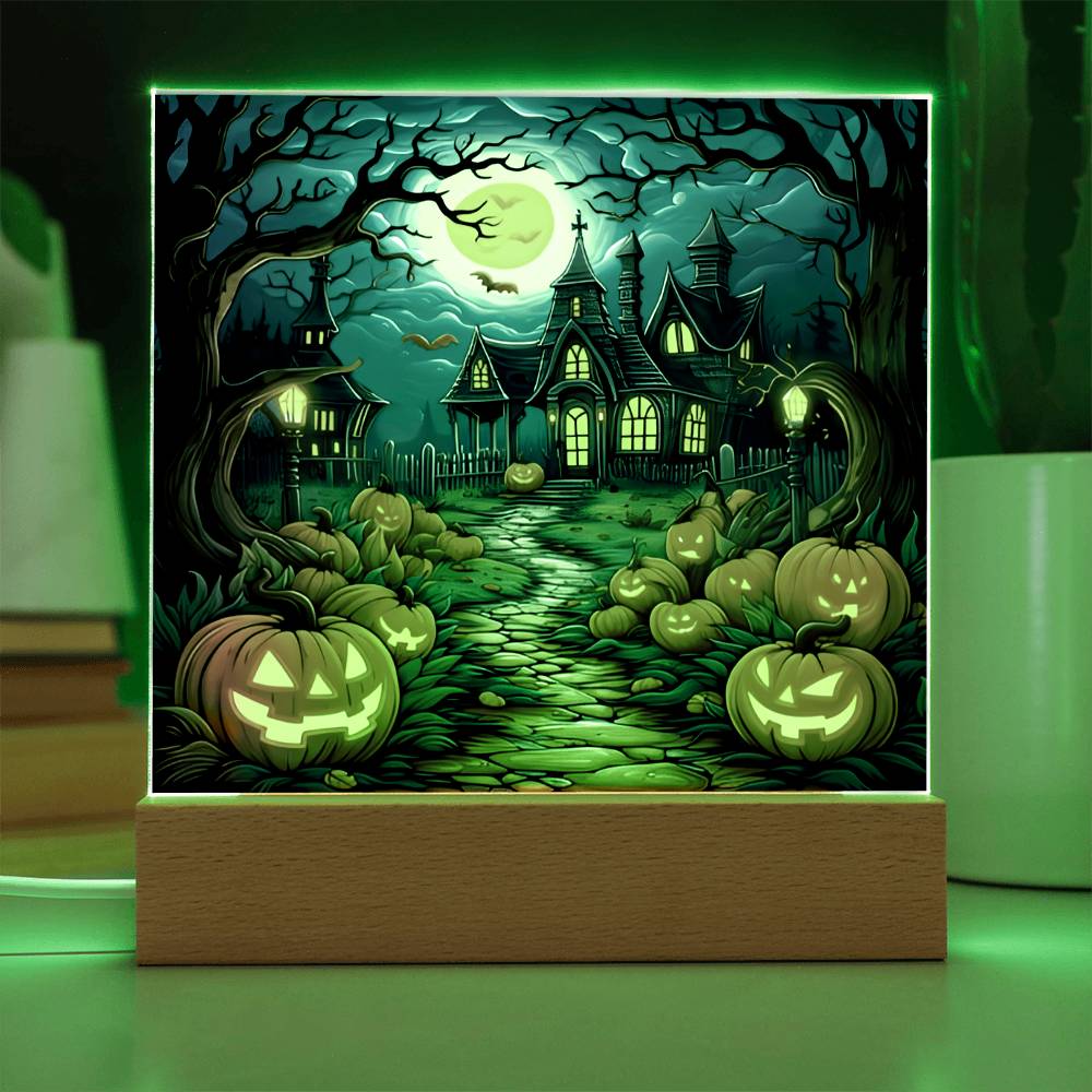 Halloween Spooky House Square Acrylic Plaque, Halloween Decor - keepsaken