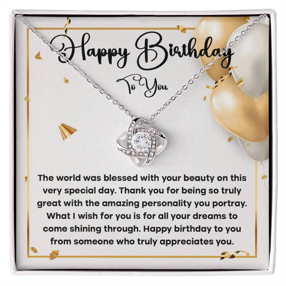 Happy Birthday To You Love Knot Necklace, Birthday Gift For Her - keepsaken