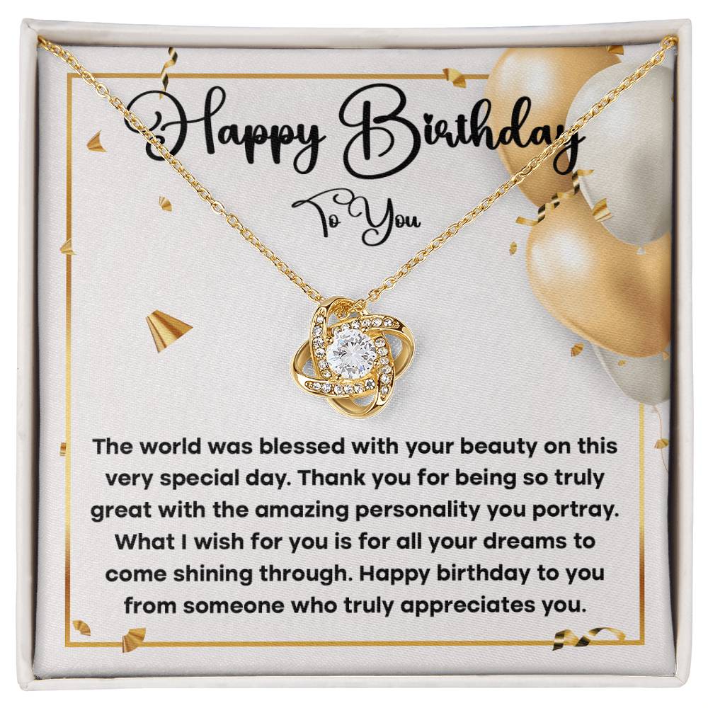 Happy Birthday To You Love Knot Necklace, Birthday Gift For Her - keepsaken