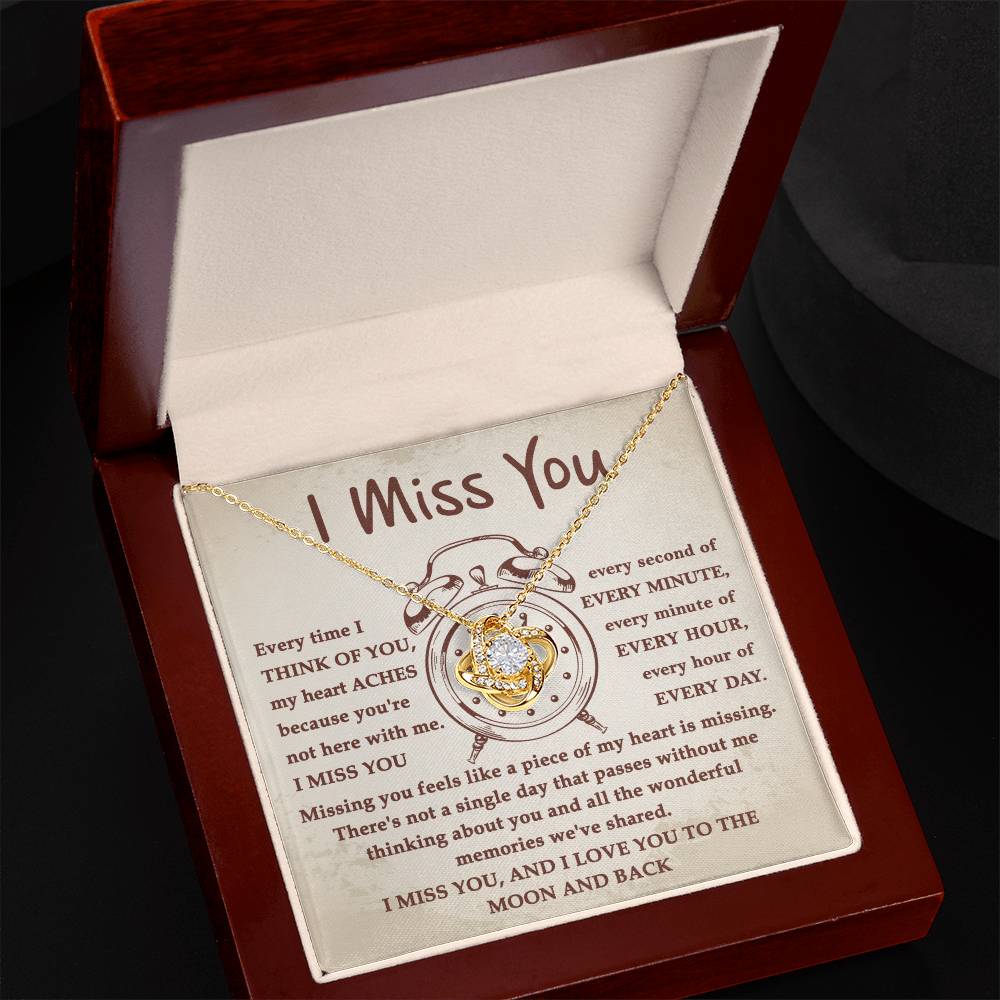 I Miss You Every Second To The Moon And Back Necklace, Love Knot Pendant Necklace - keepsaken