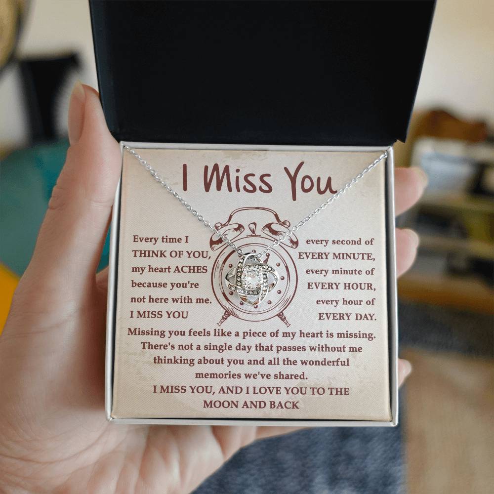 I Miss You Every Second To The Moon And Back Necklace, Love Knot Pendant Necklace - keepsaken