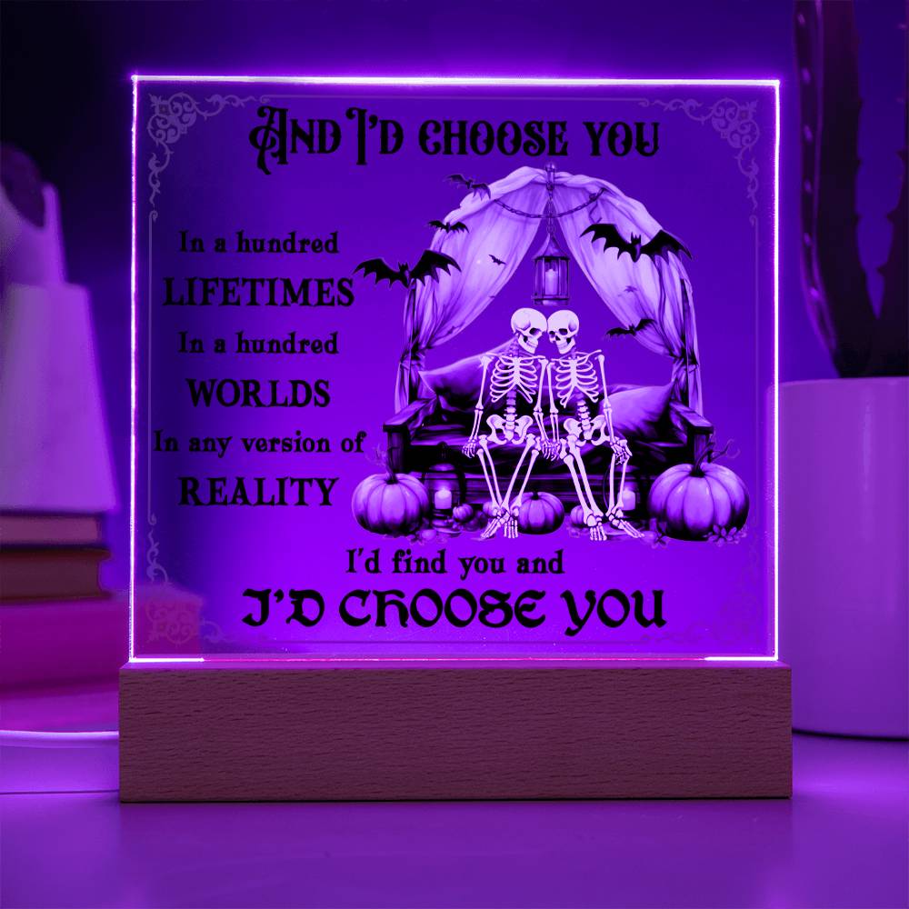 I'd Choose You Couples Halloween Square Acrylic Plaque, Halloween Romantic Decor - keepsaken