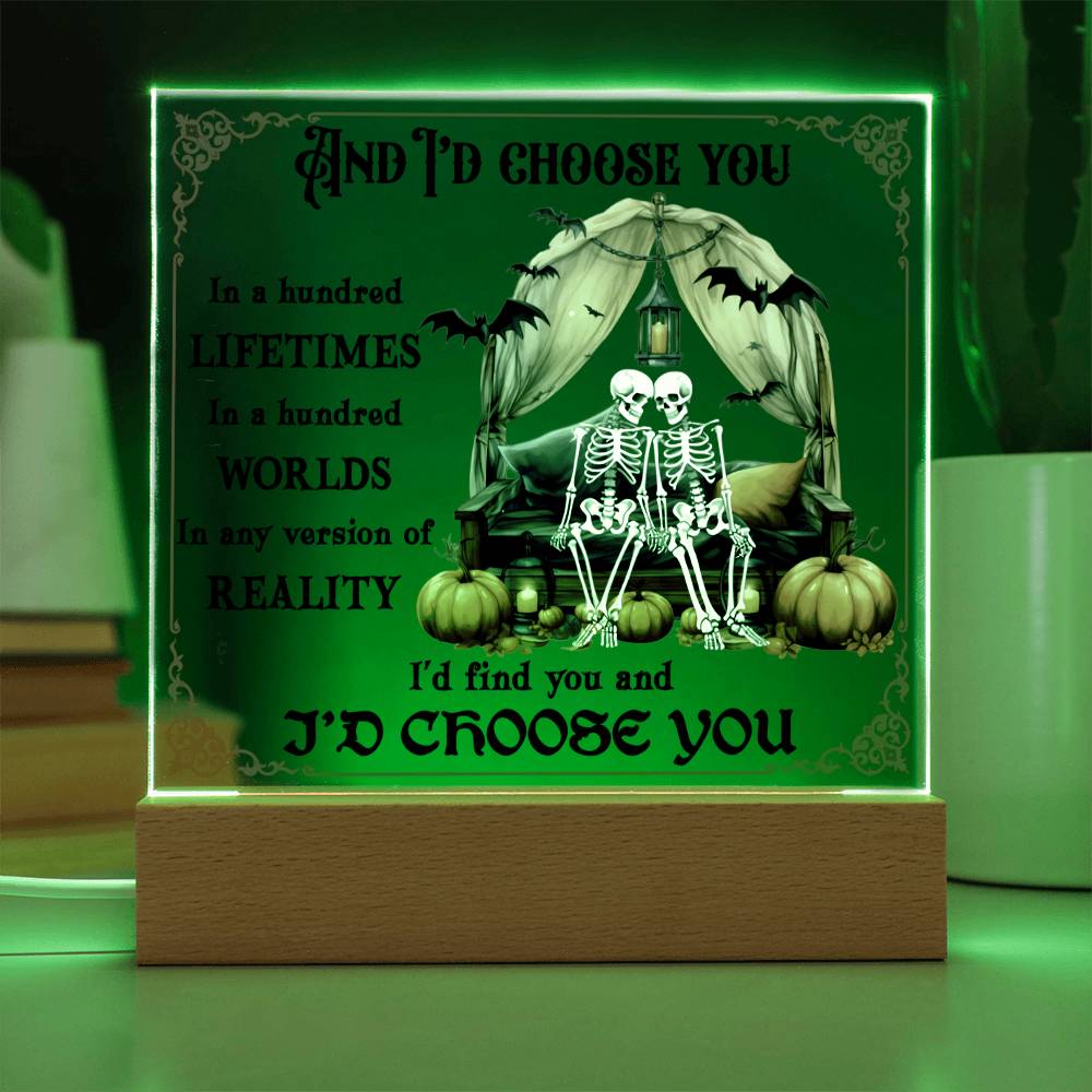 I'd Choose You Couples Halloween Square Acrylic Plaque, Halloween Romantic Decor - keepsaken