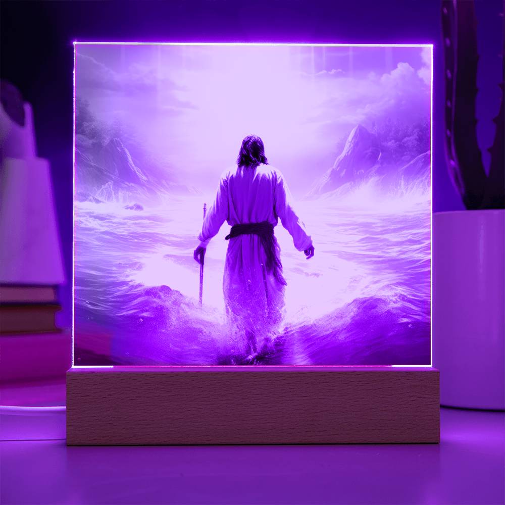 Jesus Walking On Water Into The Sun Square Acrylic Plaque, Religious Decor, Jesus Decor, Church Gift, Secret Sister Gift - keepsaken