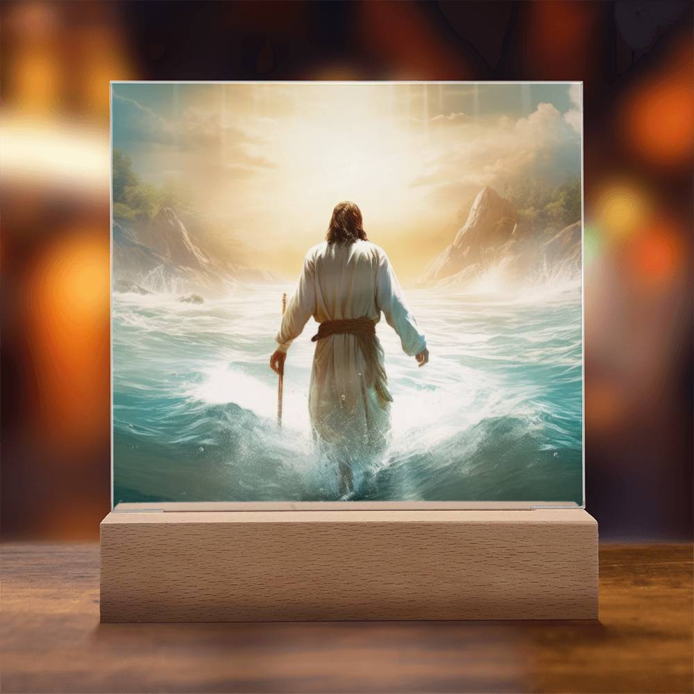 Jesus Walking On Water Into The Sun Square Acrylic Plaque, Religious Decor, Jesus Decor, Church Gift, Secret Sister Gift - keepsaken