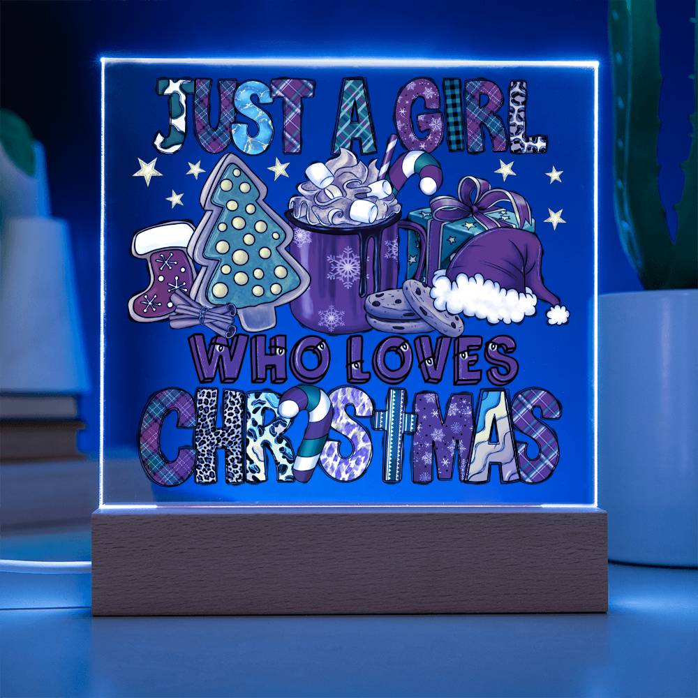Just A Girl Who Loves Christmas Square Acrylic, Christmas Themed Gift - keepsaken