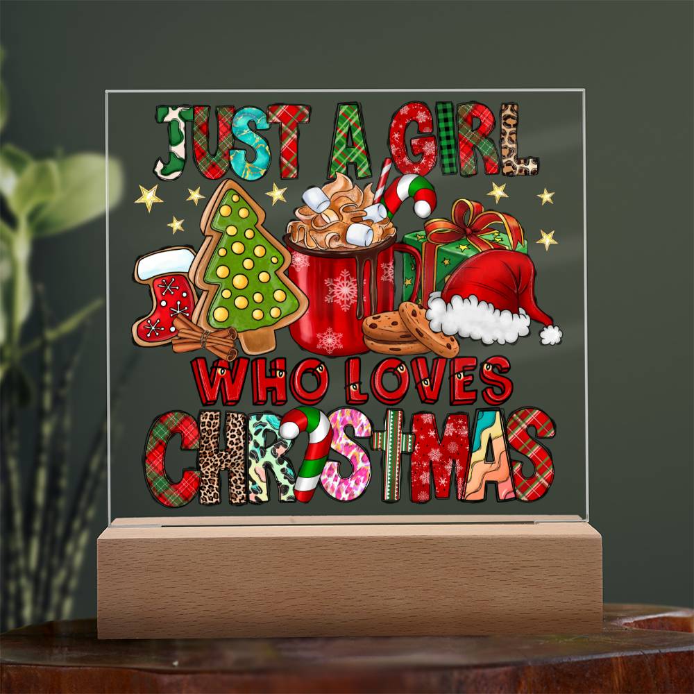 Just A Girl Who Loves Christmas Square Acrylic, Christmas Themed Gift - keepsaken