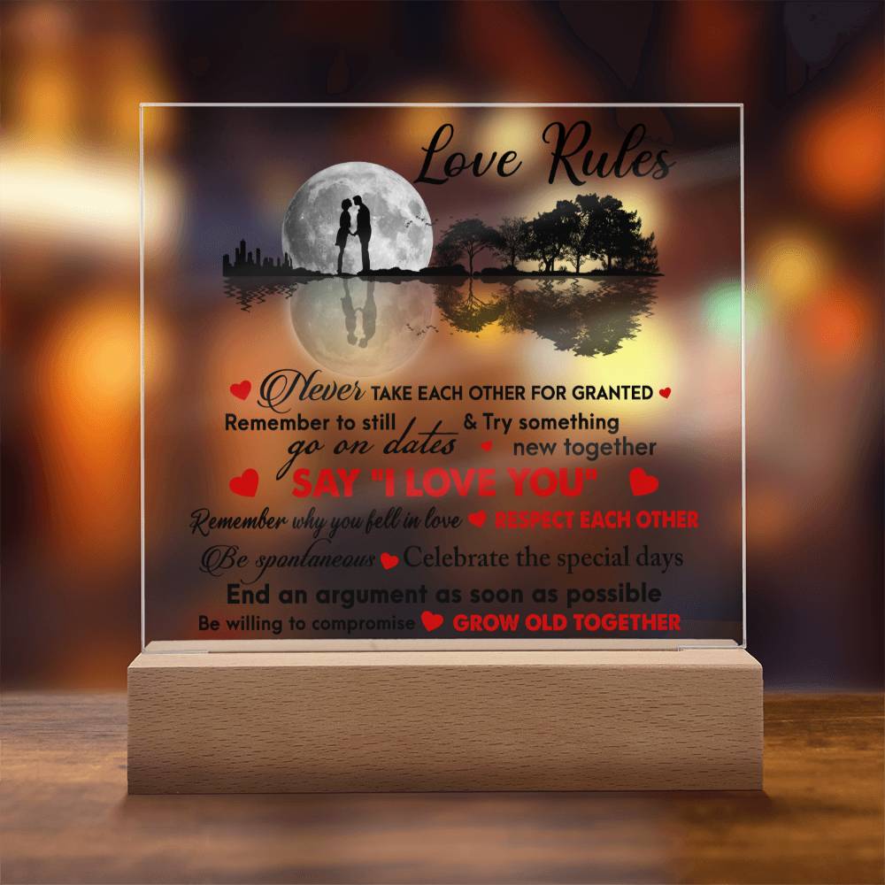 Love Rules Never Take Each Other For Granted Square Acrylic Plaque - keepsaken