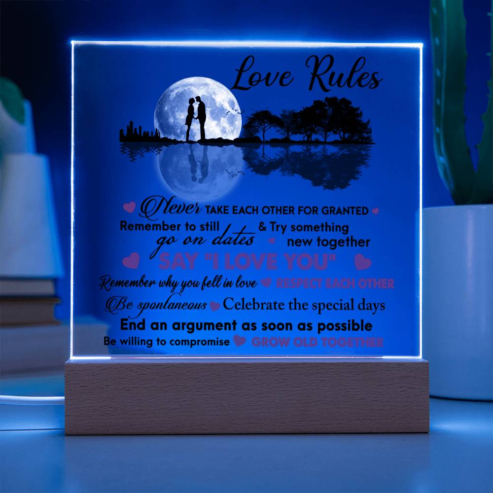 Love Rules Never Take Each Other For Granted Square Acrylic Plaque - keepsaken