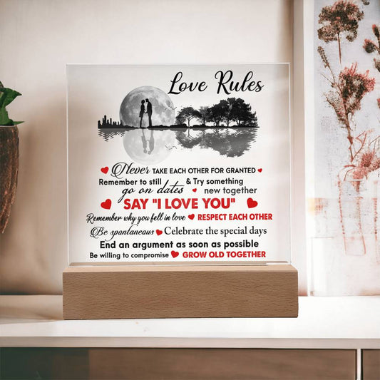 Love Rules Never Take Each Other For Granted Square Acrylic Plaque - keepsaken