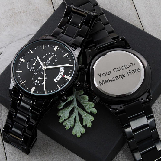 Men's Customized Engraved Black Chronograph Watch - keepsaken