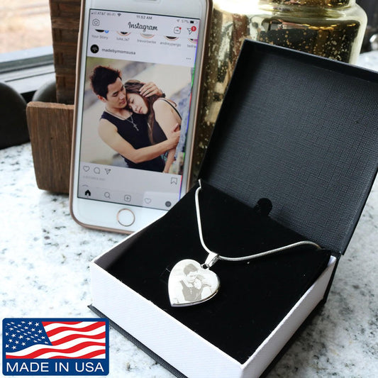 Personalized Photo Engraved Necklace, Etched Heart Pendant Necklace - keepsaken