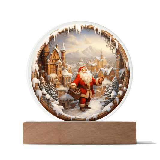 Santa Claus Comes To Town Circle Acrylic Plaque, Christmas Themed Decor - keepsaken
