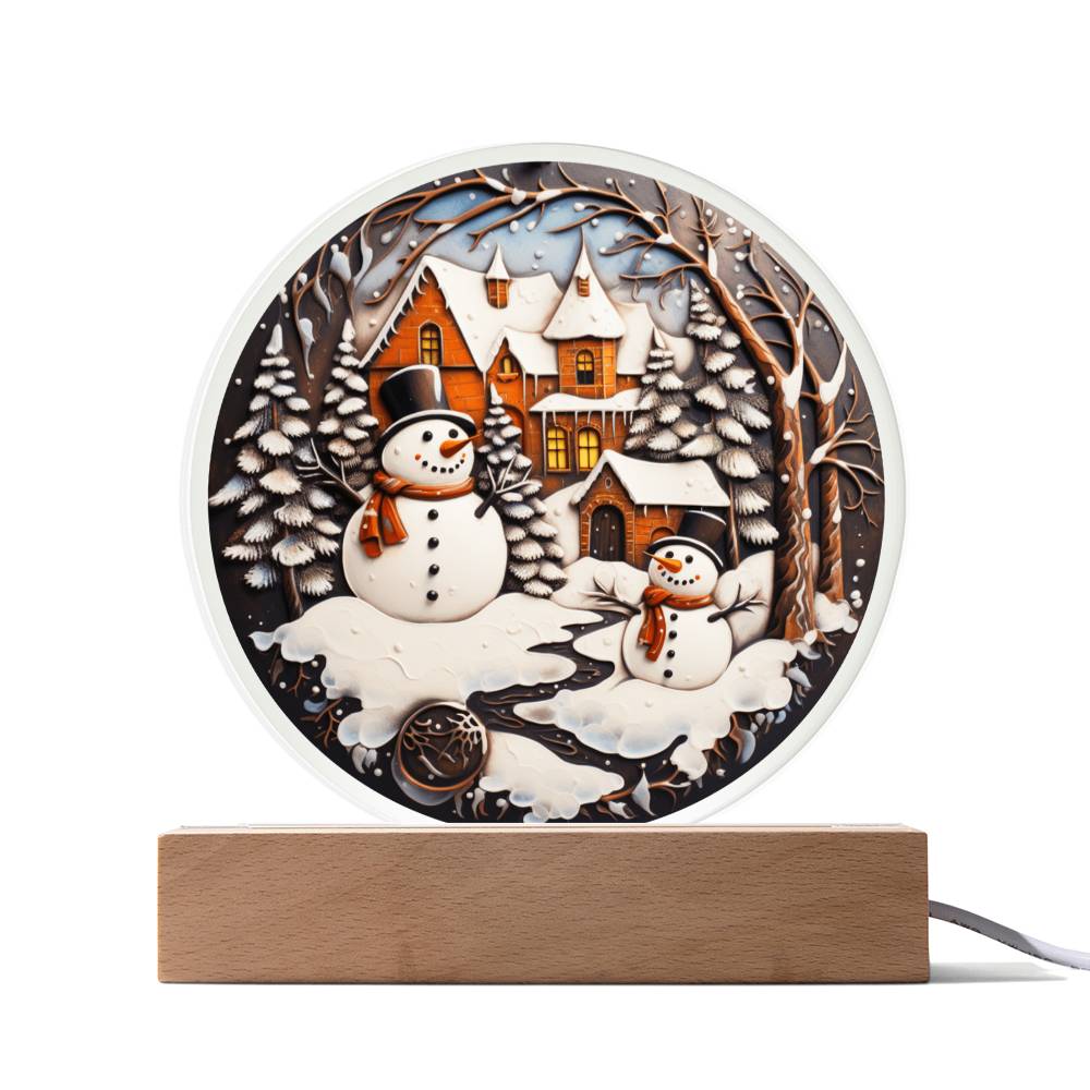 Snowman Christmas Winterland Circle Acrylic Plaque, Christmas Themed Decor - keepsaken