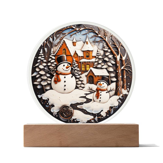 Snowman Christmas Winterland Circle Acrylic Plaque, Christmas Themed Decor - keepsaken