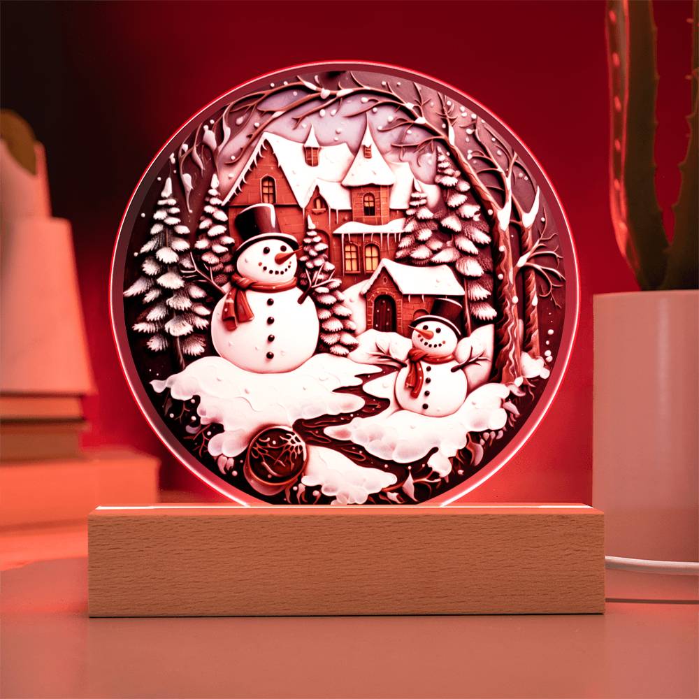 Snowman Christmas Winterland Circle Acrylic Plaque, Christmas Themed Decor - keepsaken