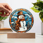 Stained Glass Style Christmas Snowman Circle Acrylic Plaque, Christmas Themed Decor - keepsaken