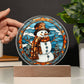 Stained Glass Style Christmas Snowman Circle Acrylic Plaque, Christmas Themed Decor - keepsaken