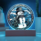 Stained Glass Style Christmas Snowman Circle Acrylic Plaque, Christmas Themed Decor - keepsaken