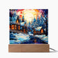 Stained Glass Style Christmas Village Square Acrylic Plaque, Christmas Themed Decor - keepsaken