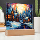 Stained Glass Style Christmas Village Square Acrylic Plaque, Christmas Themed Decor - keepsaken
