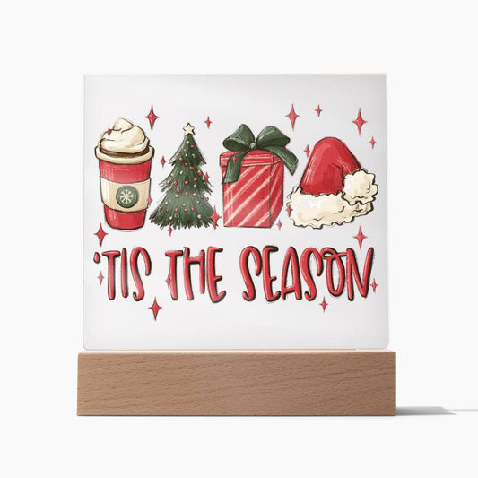 Tis The Season Christmas Square Acrylic Plaque, Christmas Themed Gift - keepsaken