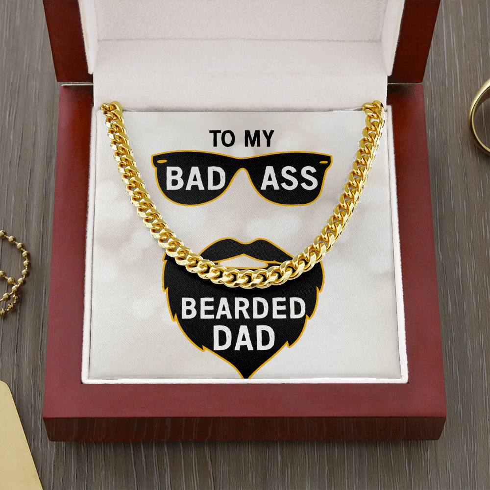 To My Bad Ass Bearded Dad Cuban Link Necklace, Dad Gift from Daughter or Son - keepsaken