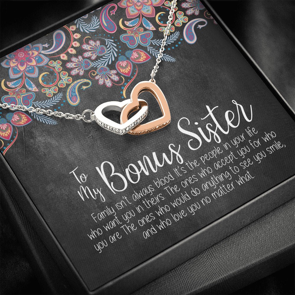 To My Bonus Sister Interlocking Hearts Necklace - keepsaken