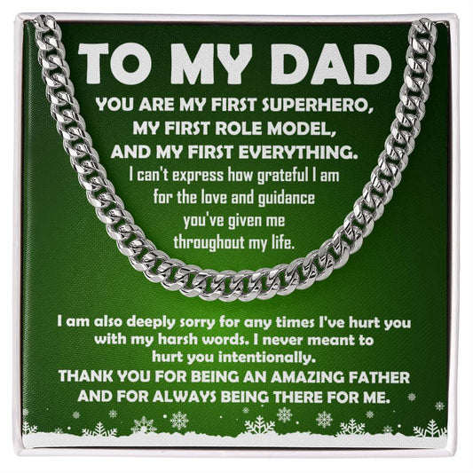 To My Dad My First Superhero Cuban Link Chain Necklace - keepsaken