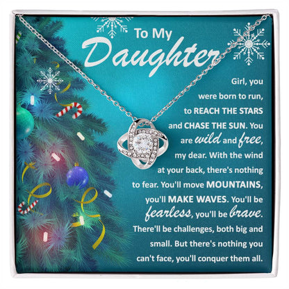To My Daughter Born To Run Fearless And Brave Necklace, Christmas Themed Love Knot Necklace - keepsaken