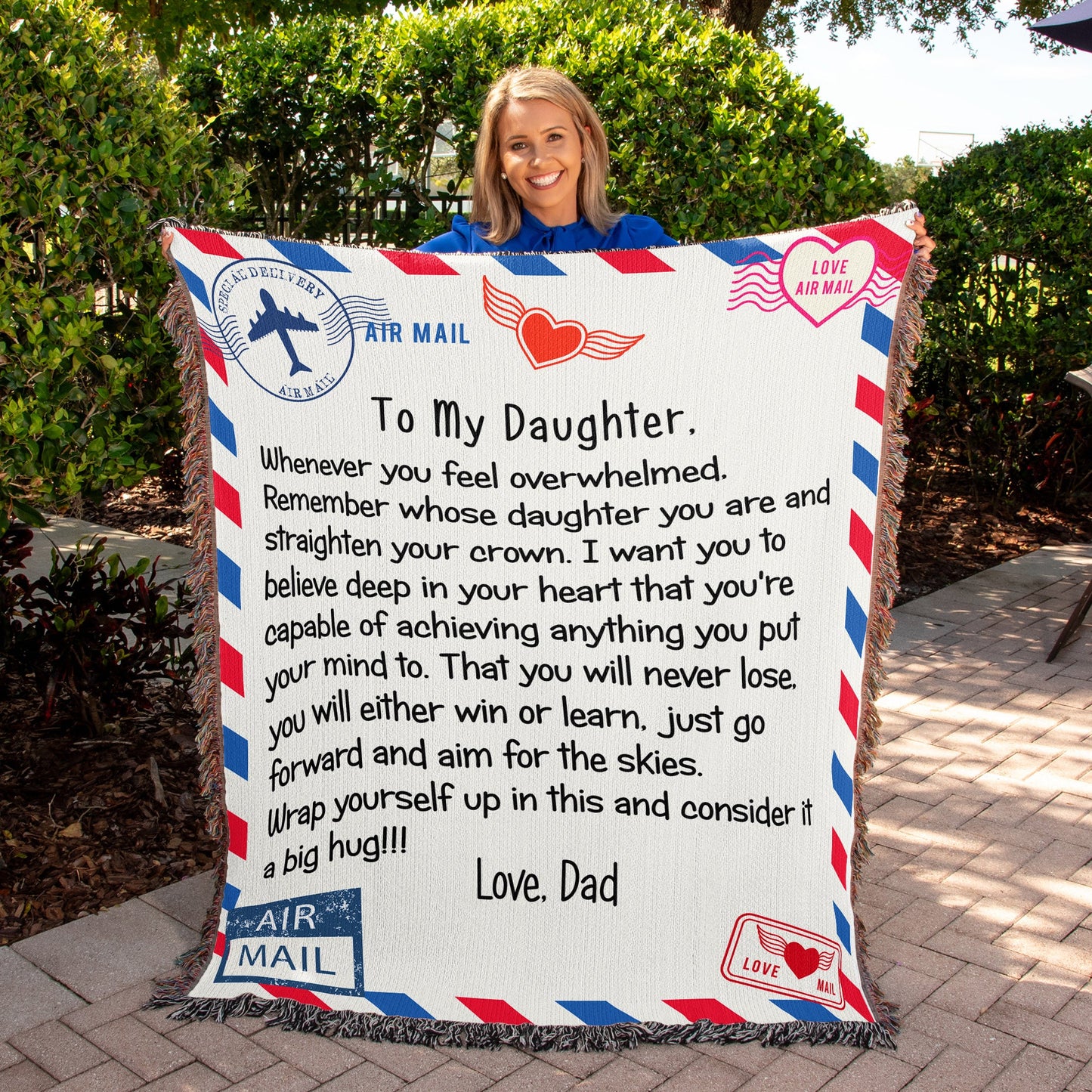 To My Daughter From Dad Airmail Letter Blanket, Heirloom Woven Blanket for Daughter - keepsaken