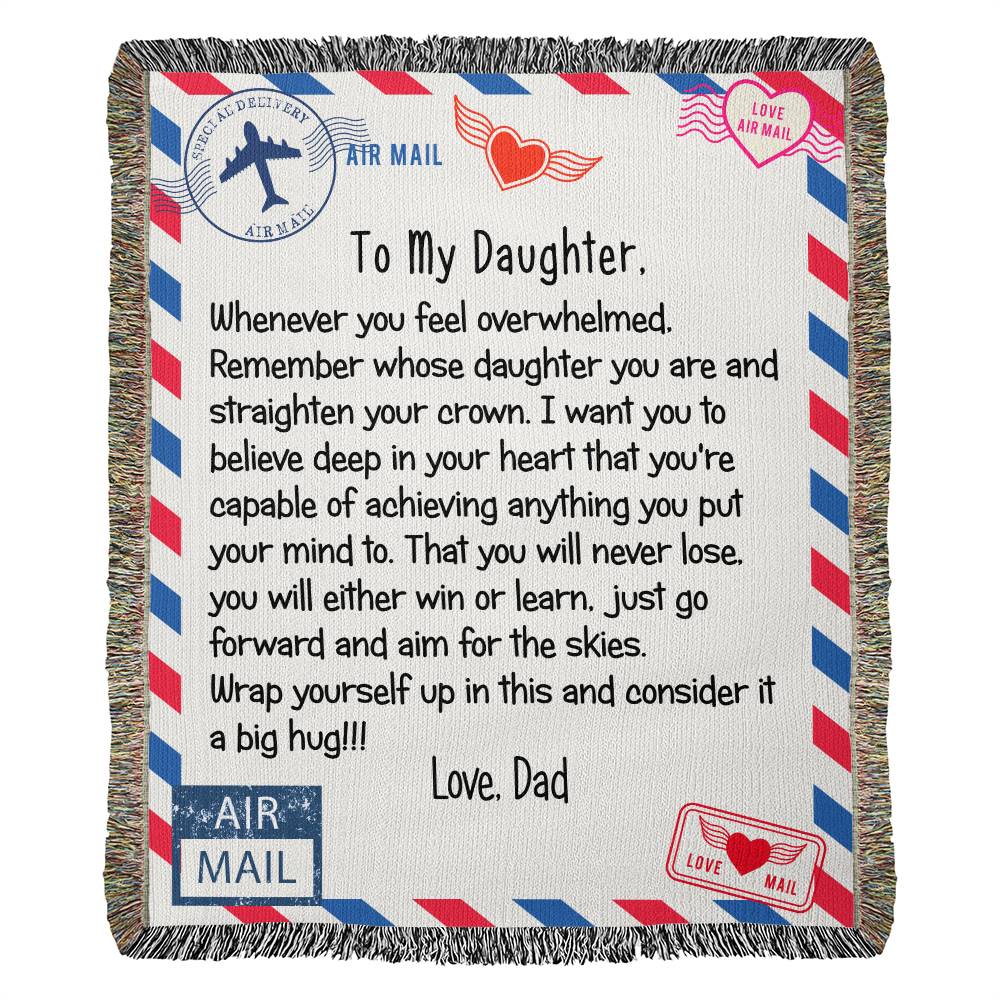 To My Daughter From Dad Airmail Letter Blanket, Heirloom Woven Blanket for Daughter - keepsaken
