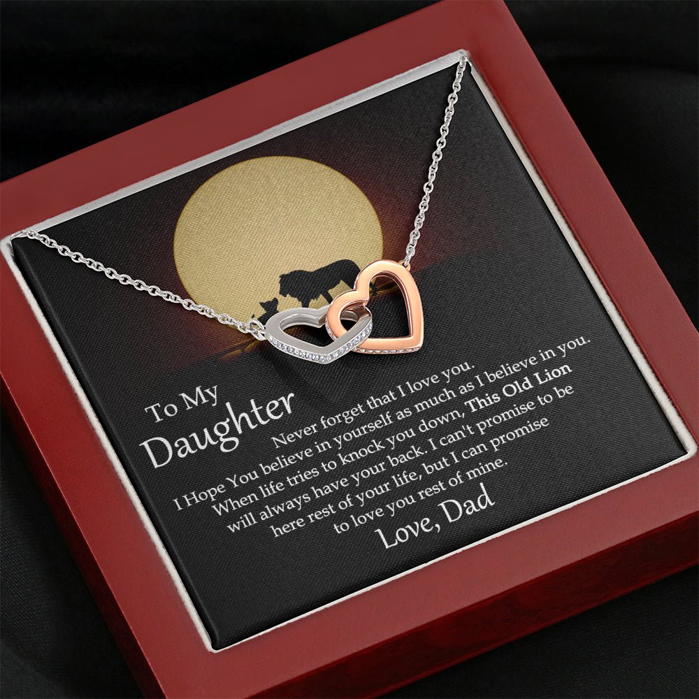 To My Daughter Never Forget That I Love you Necklace This Old Lion Will Always Have Your Back, Interlocking Hearts - keepsaken
