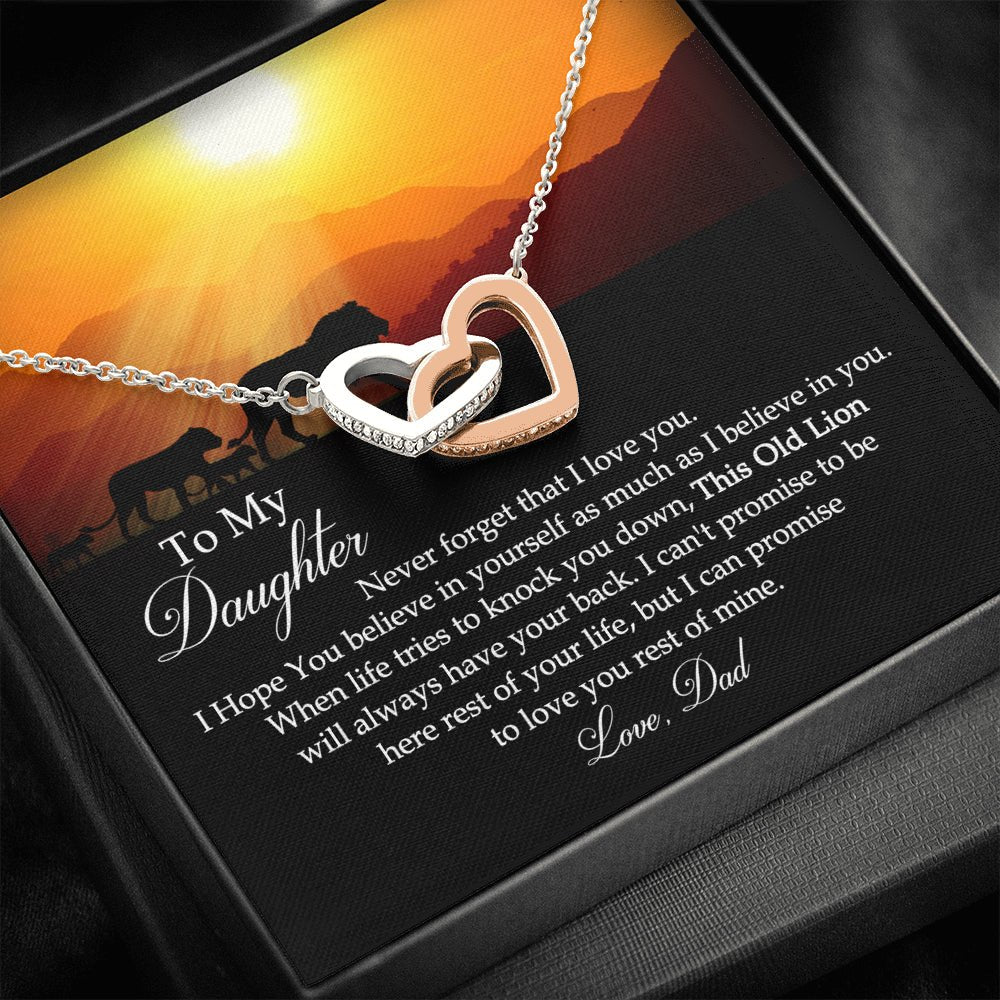 To My Daughter This Old Lion Will Always Have Your Back Interlocking Hearts Necklace Love Dad - keepsaken