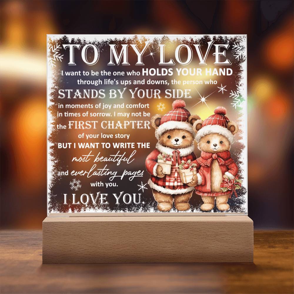 To My Love The One Who Holds Your Hand Square Acrylic Plaque, Christmas Gift - keepsaken