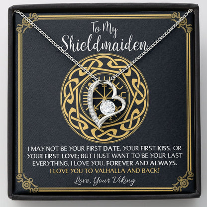 To My Shieldmaiden Love You to Valhalla And Back Forever Love Necklace - keepsaken