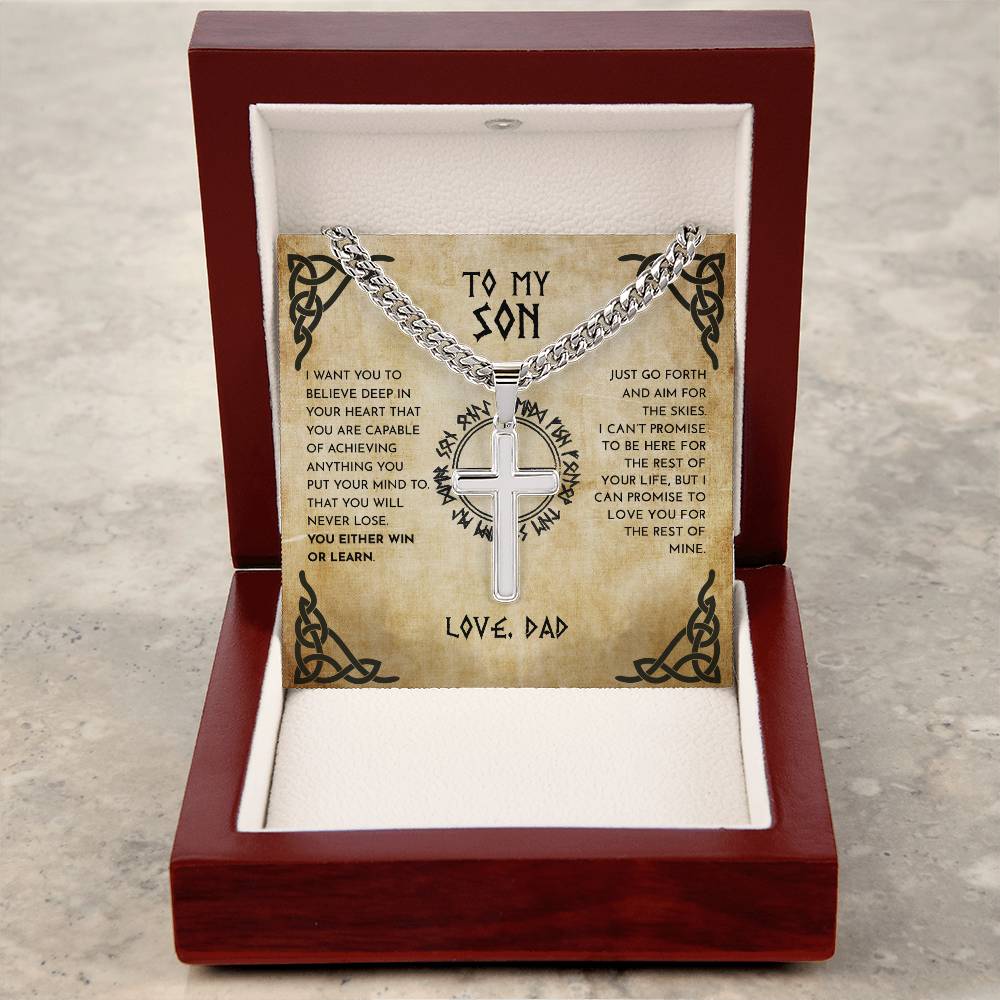 To My Son From Dad Viking Cross Necklace On Cuban Chain, Viking Son, Viking Dad Son Cross, To My Son Love Dad, Gift To Son From Dad (No Engraving) - keepsaken