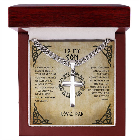 To My Son From Dad Viking Cross Necklace On Cuban Chain, Viking Son, Viking Dad Son Cross, To My Son Love Dad With Engraving On Back - keepsaken