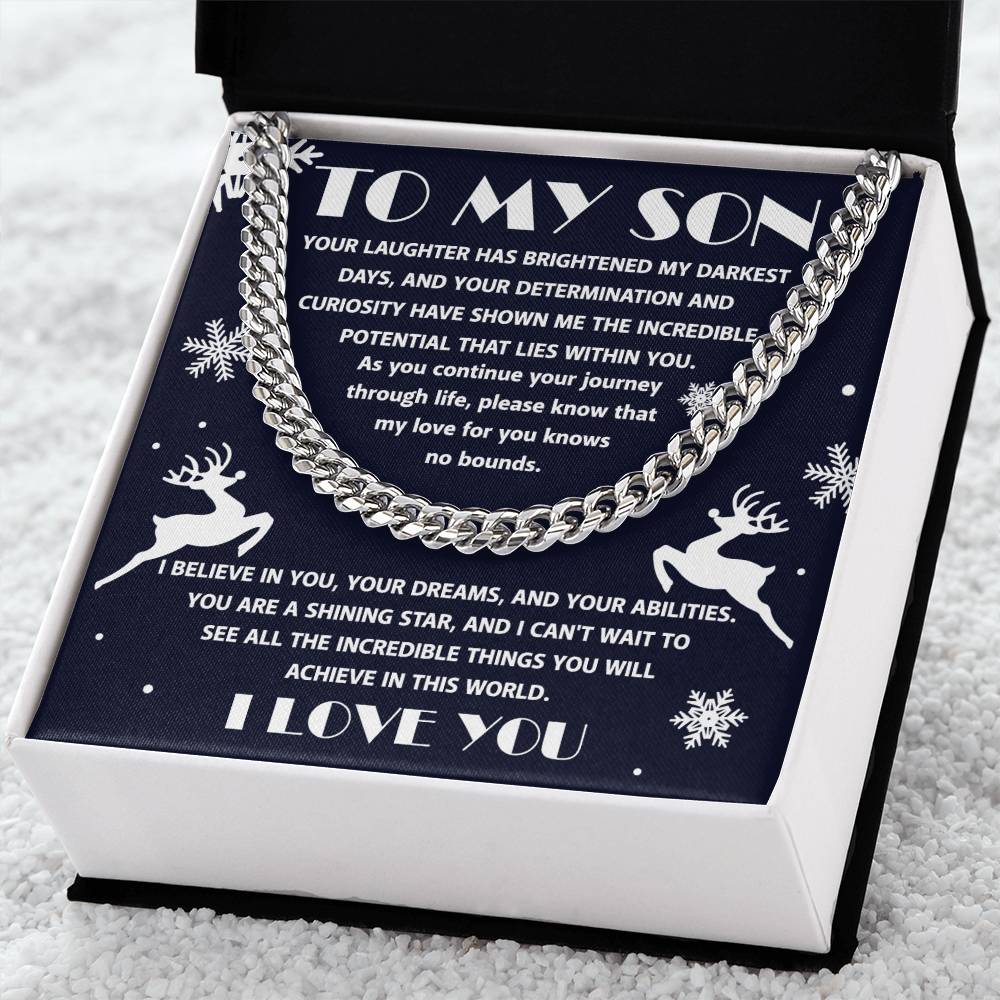 To My Son I Believe In You Cuban Link Chain Necklace, Christmas Themed Gift For Son - keepsaken