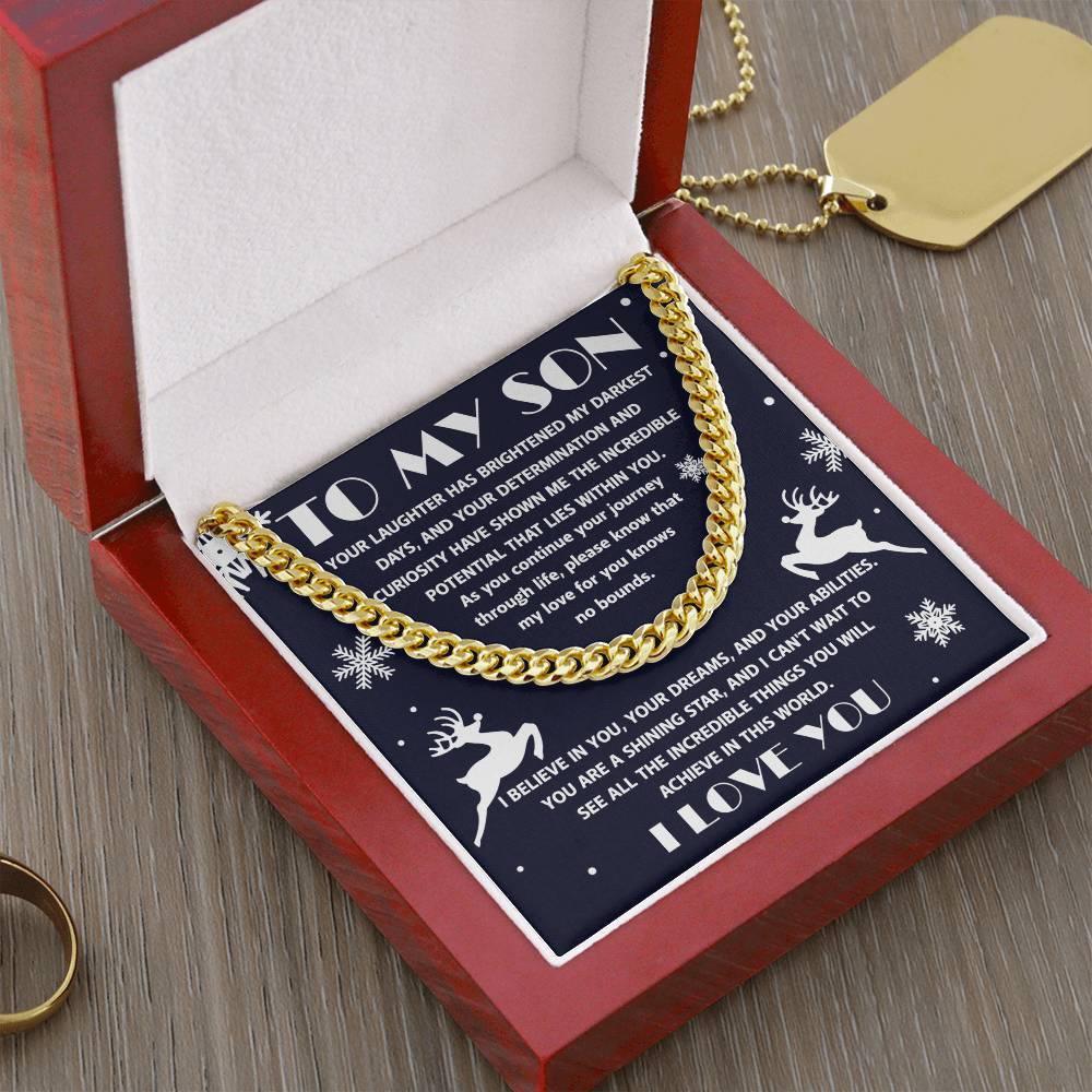 To My Son I Believe In You Cuban Link Chain Necklace, Christmas Themed Gift For Son - keepsaken